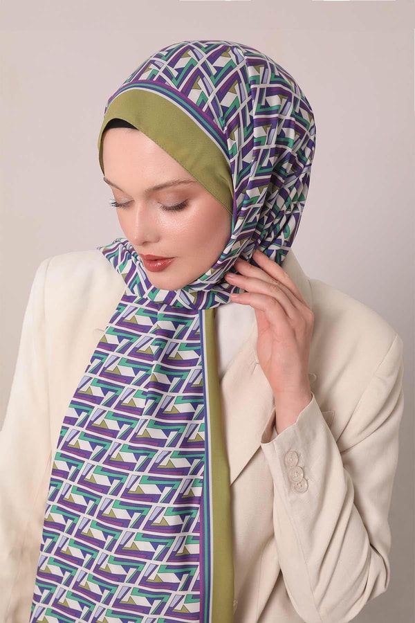 LevidorYağ Yeşili Zigzag Desen Club Şal