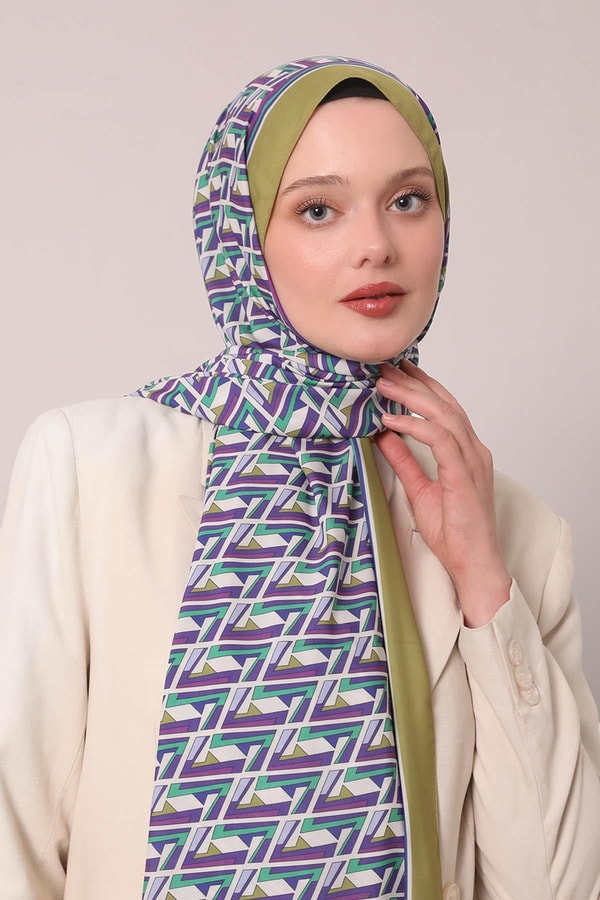 LevidorYağ Yeşili Zigzag Desen Club Şal