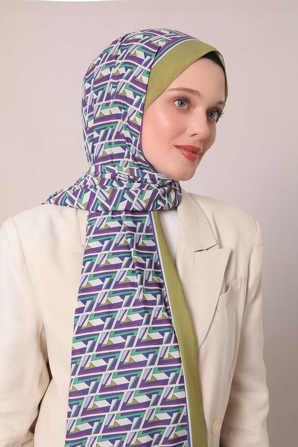 LevidorYağ Yeşili Zigzag Desen Club Şal