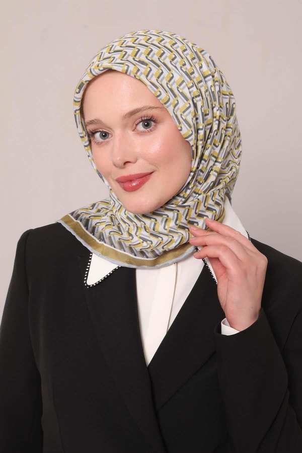 LevidorYağ Yeşili Zigzag Desen Soft Eşarp