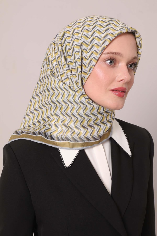 LevidorYağ Yeşili Zigzag Desen Soft Eşarp