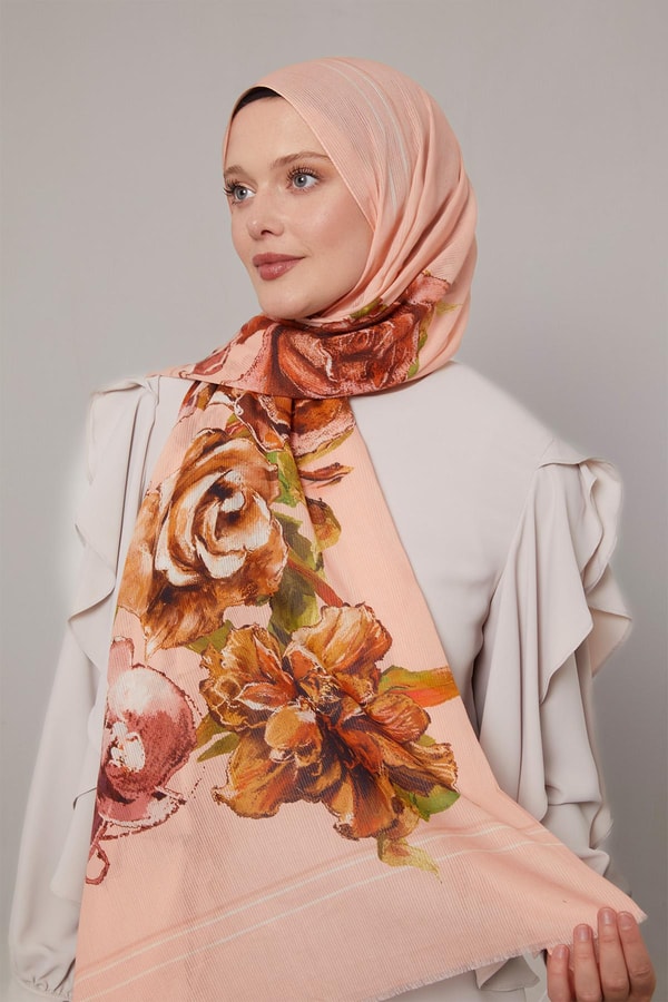 LevidorYavruağzı Gül Desen Pamuk Şal