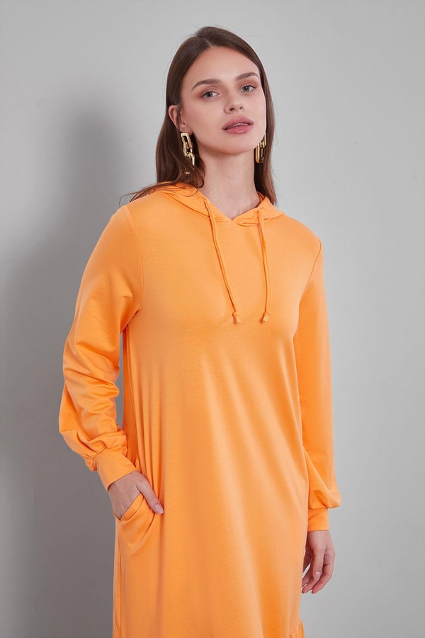 LevidorYavruağzı Kapuşonlu Gizli Cep Detaylı Elbise