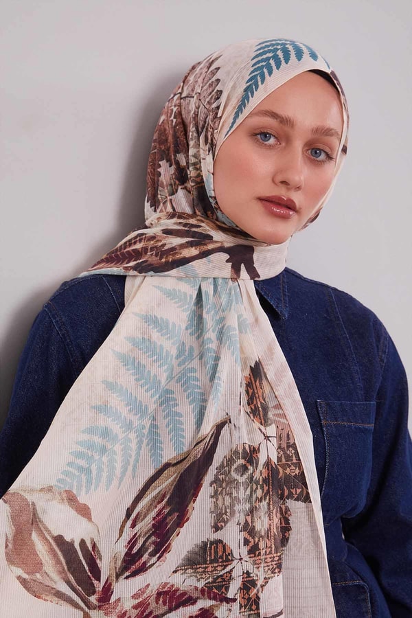 LevidorYavruağzı Yaprak Desen Pamuk Şal