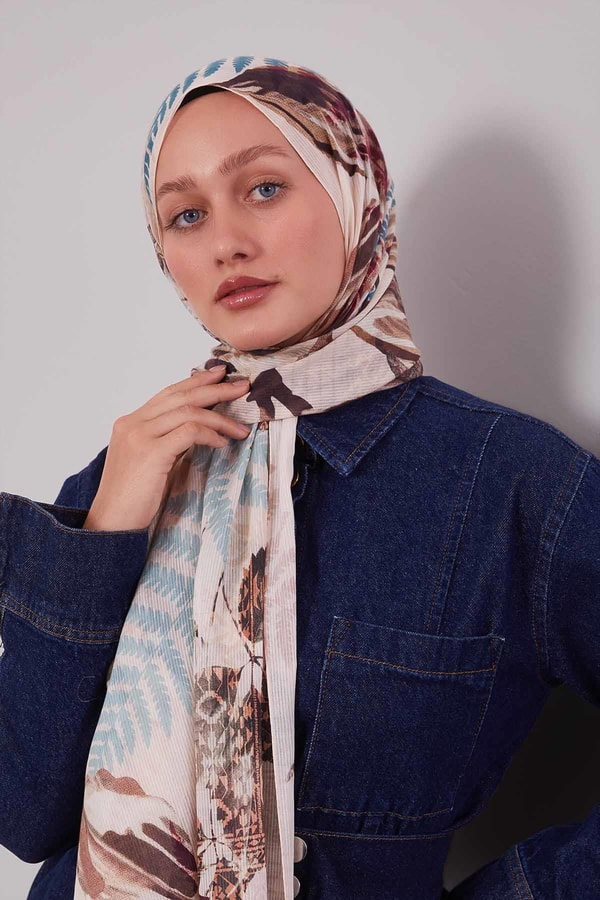 LevidorYavruağzı Yaprak Desen Pamuk Şal