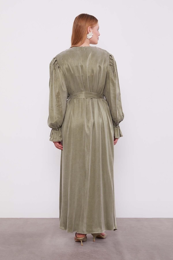 LevidorYeşil Çiçek Aksesuarlı Cupra Elbise