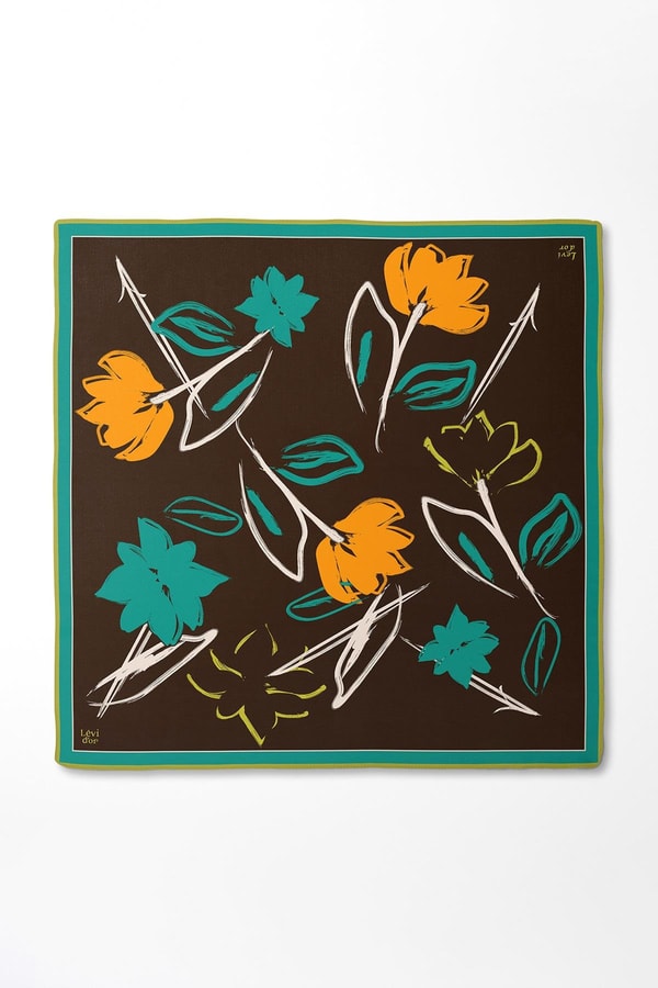 LevidorYeşil Çiçek Desen Twill İpek Eşarp