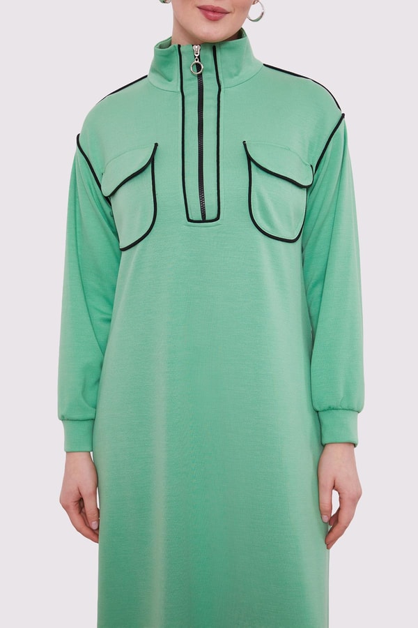 LevidorYeşil Çizgi Cep Detaylı Elbise