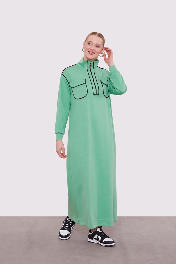 LevidorYeşil Çizgi Cep Detaylı Elbise