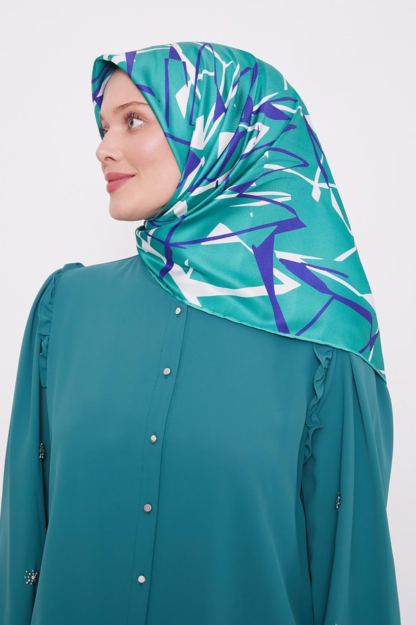 LevidorYeşil Crack Desen Trend Twill Eşarp