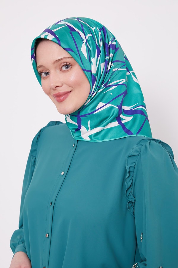 LevidorYeşil Crack Desen Trend Twill Eşarp