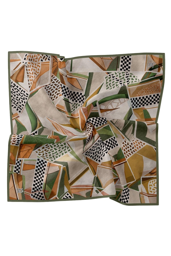 LevidorYeşil Dama Desen Twill İpek Eşarp