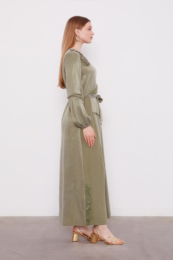 LevidorYeşil Dantel Şeritli Cupra Elbise