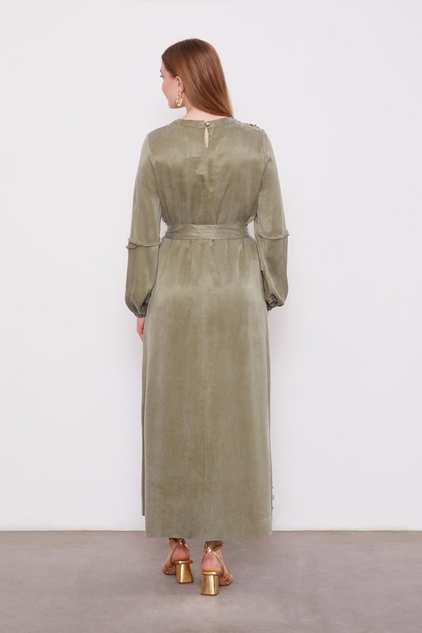 LevidorYeşil Dantel Şeritli Cupra Elbise