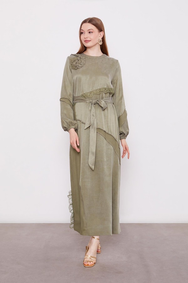 LevidorYeşil Dantel Şeritli Cupra Elbise