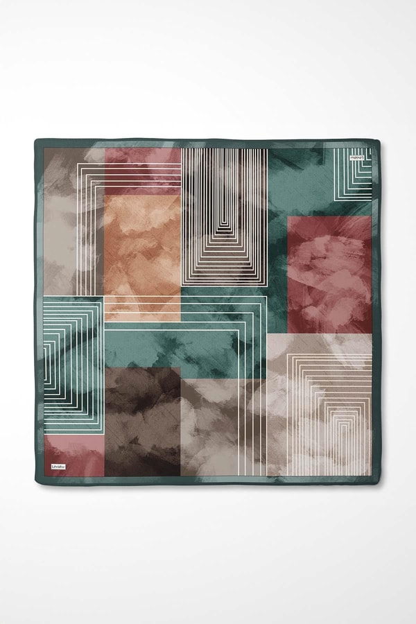 LevidorYeşil Desenli Twill İpek Eşarp