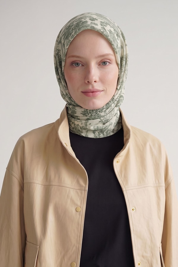 LevidorYeşil Doğa Desen Elya Eşarp
