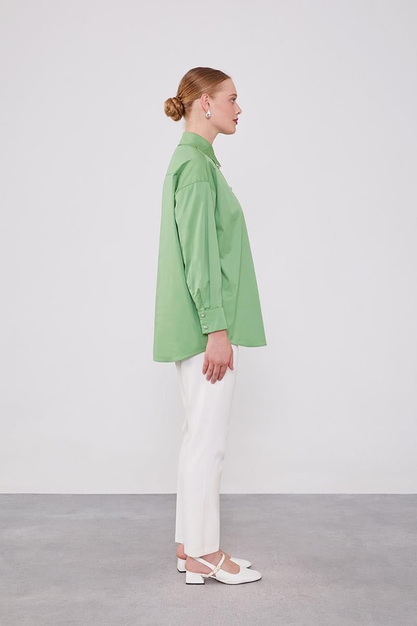 LevidorYeşil Düğme Detaylı Gömlek