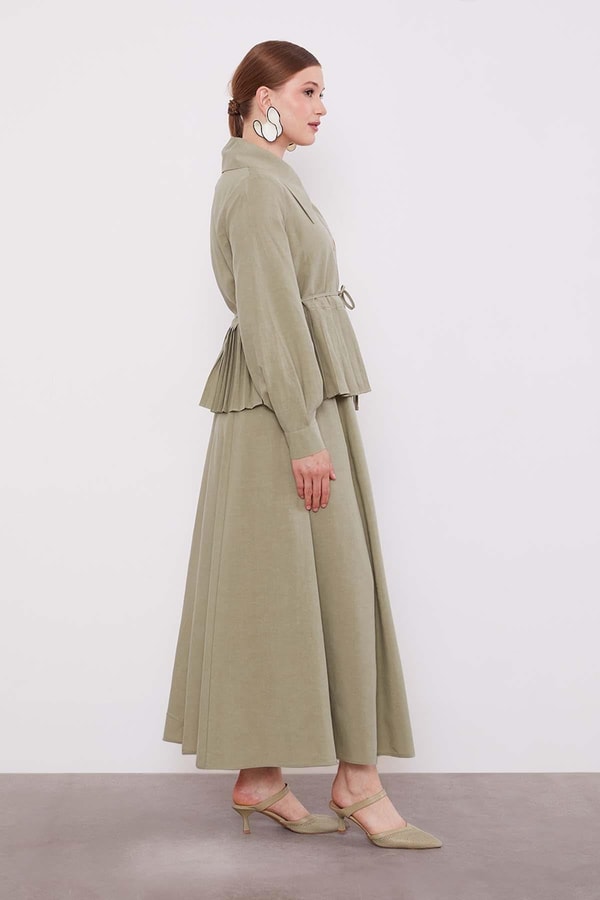 LevidorYeşil Etek Ucu Pileli Cupra Etek Takım