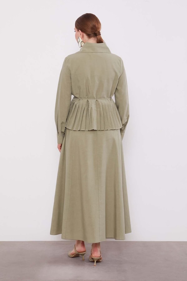 LevidorYeşil Etek Ucu Pileli Cupra Etek Takım