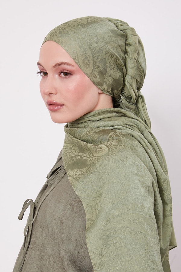 LevidorYeşil Etnik Desen İtalyan Jakar Şal
