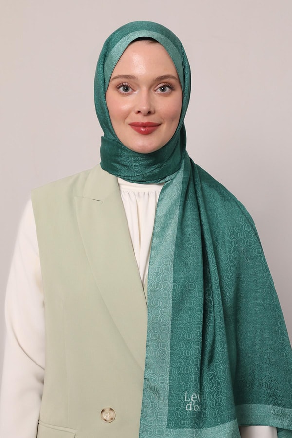 LevidorYeşil Halka Desen Monogram Şal