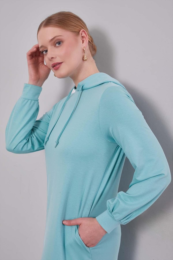 LevidorYeşil Kapuşonlu Gizli Cep Detaylı Elbise