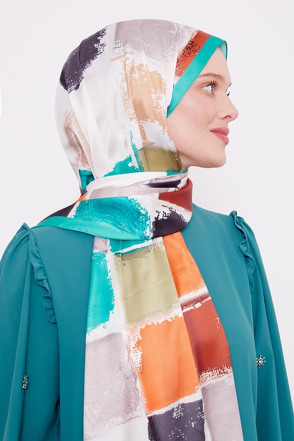 LevidorYeşil Kare Desen Twill Şal