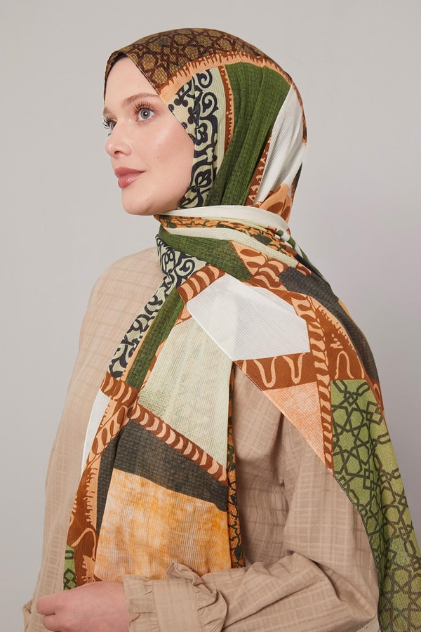 LevidorYeşil Karışık Desen Pamuk Şal