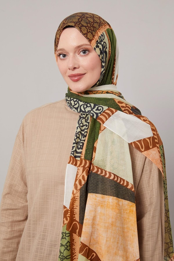 LevidorYeşil Karışık Desen Pamuk Şal