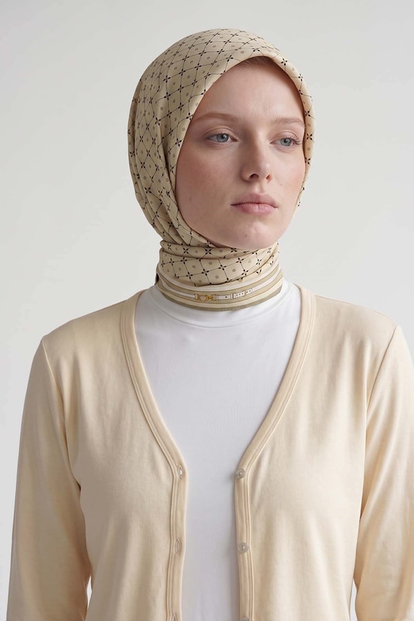 LevidorYeşil Kemer Detaylı Twill İpek Eşarp