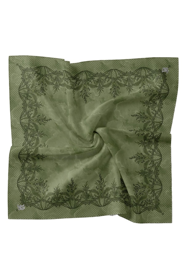 LevidorYeşil Kenar Benekli Twill İpek Eşarp
