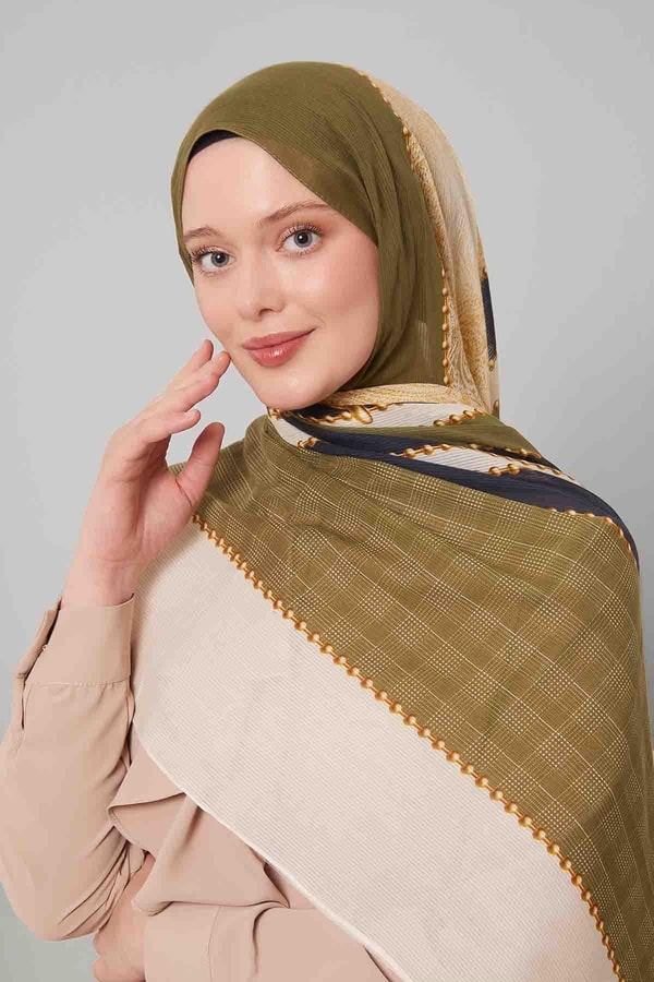 LevidorYeşil Kilit Desen Pamuk Şal