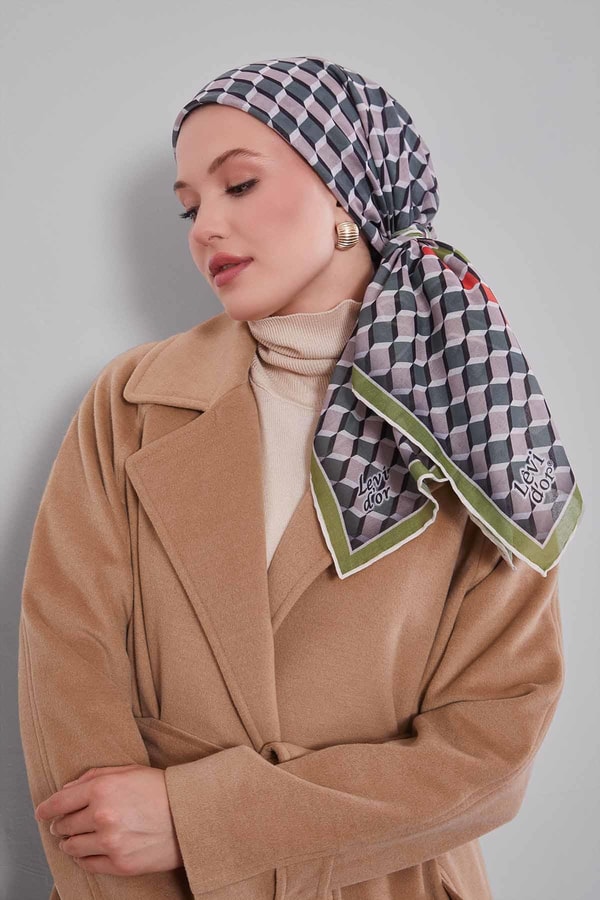 LevidorYeşil Küp Desen Soft Eşarp