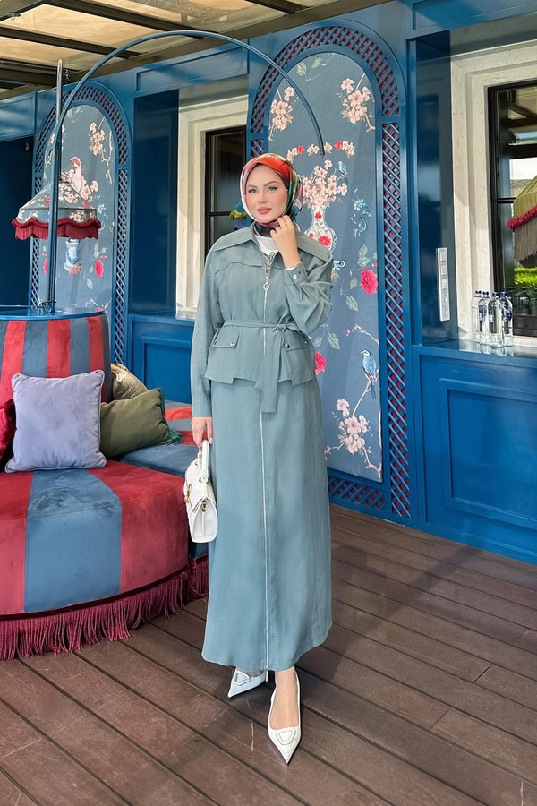 LevidorYeşil Kuşak Detaylı Etek Takım