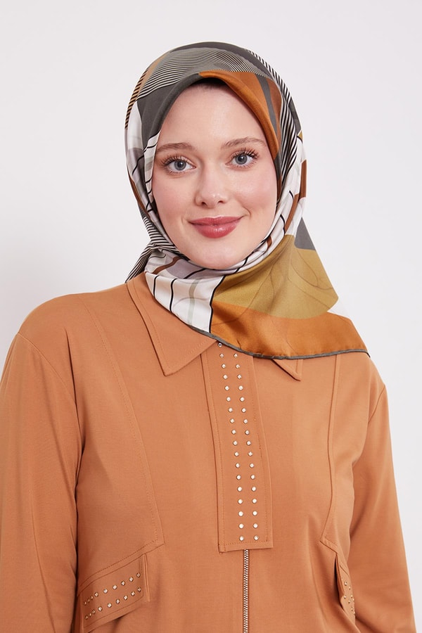 LevidorYeşil Labirent Desen Twill İpek Eşarp