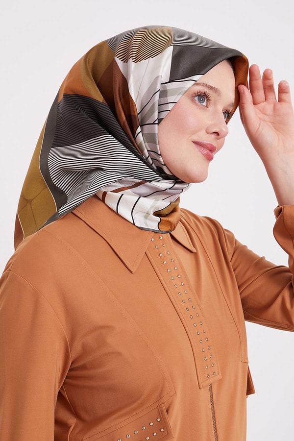 LevidorYeşil Labirent Desen Twill İpek Eşarp