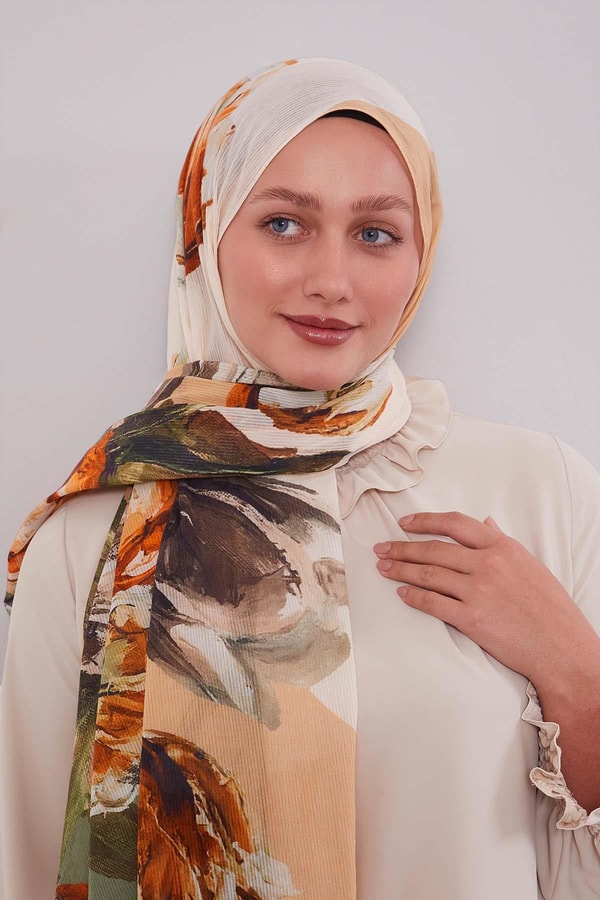 LevidorYeşil Lale Desen Pamuk Şal