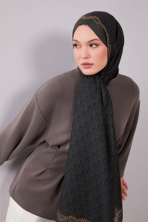 LevidorYeşil LVD Baskılı Yün İpek Şal