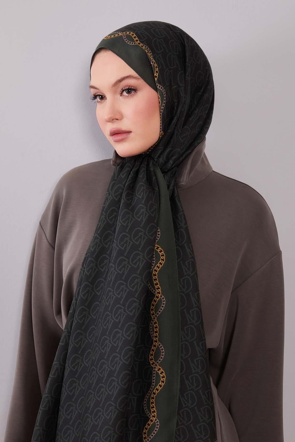 LevidorYeşil LVD Baskılı Yün İpek Şal