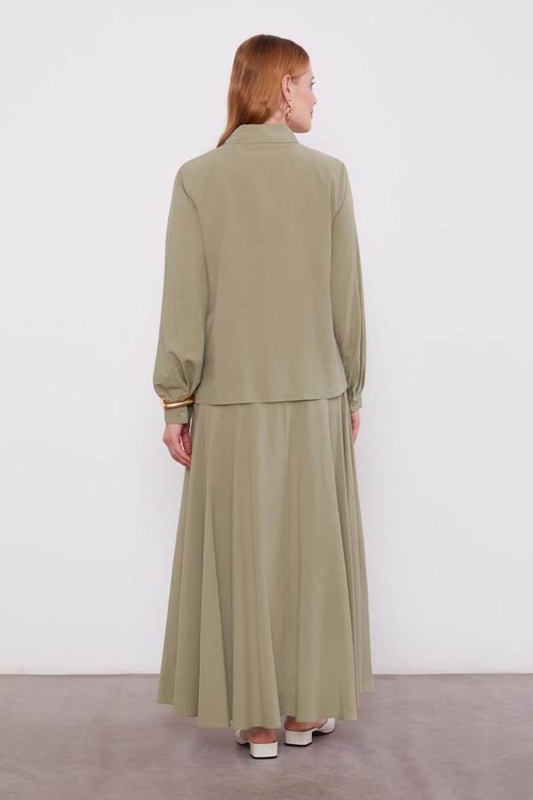 LevidorYeşil Nakış Detaylı Cupra Etek Takım