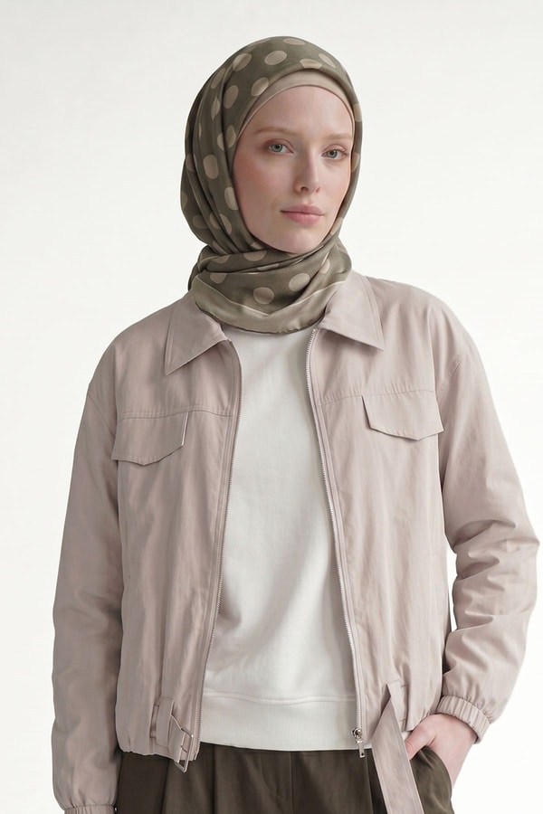 LevidorYeşil Puantiyeli Twill İpek Eşarp