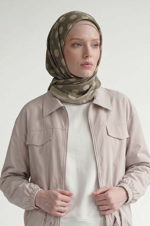 LevidorYeşil Puantiyeli Twill İpek Eşarp