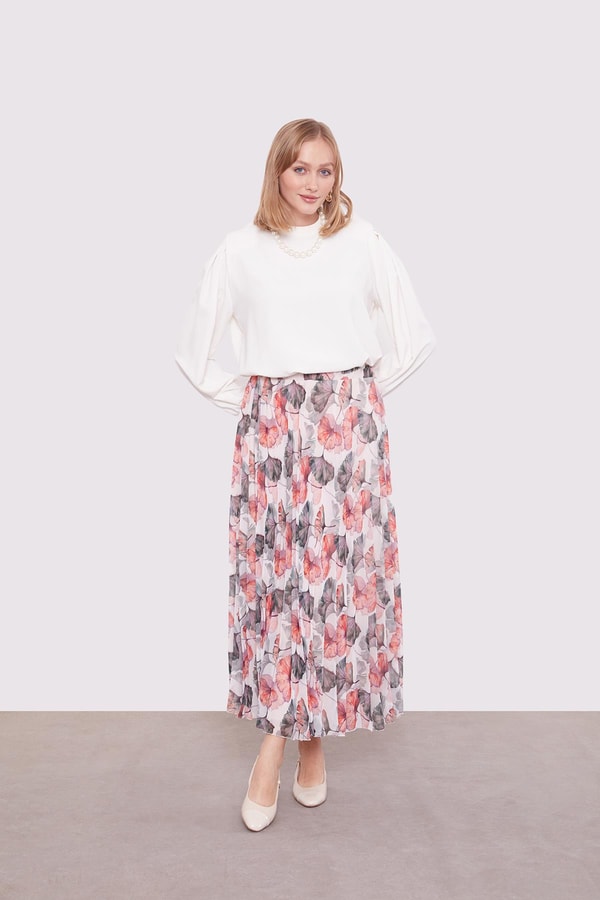 LevidorYeşil Soyut Çiçek Desen Etek