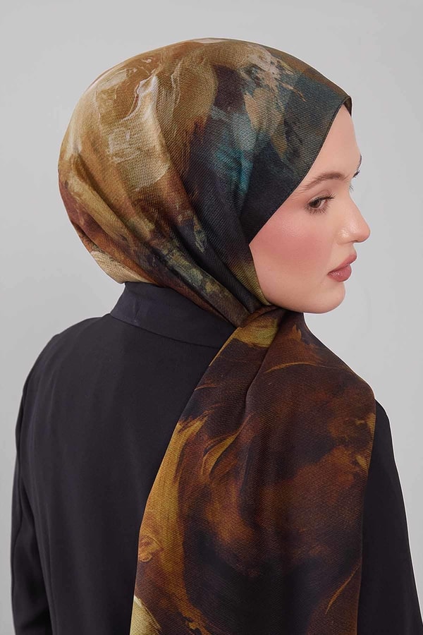 LevidorYeşil Soyut Desen Yün İpek Şal