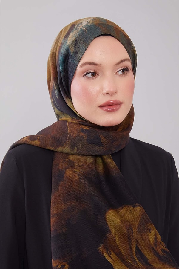 LevidorYeşil Soyut Desen Yün İpek Şal