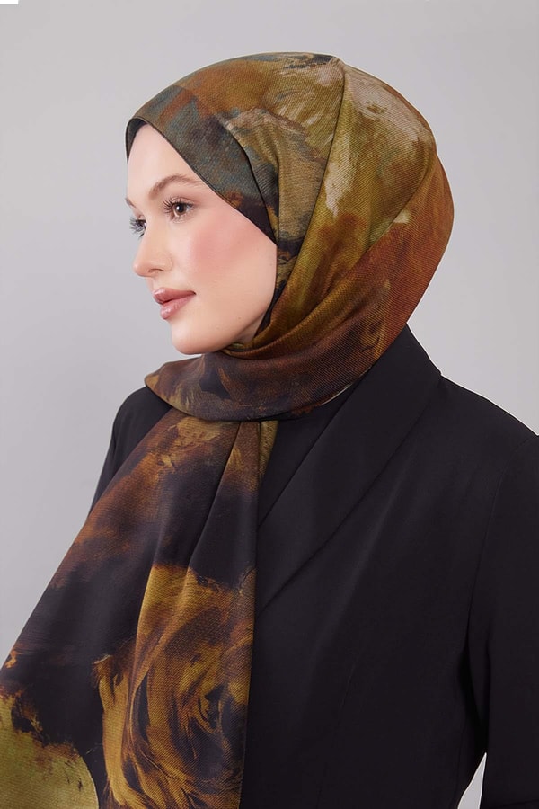 LevidorYeşil Soyut Desen Yün İpek Şal