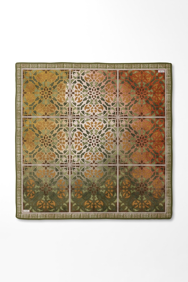 LevidorYeşil Vectör Desen Twill İpek Eşarp