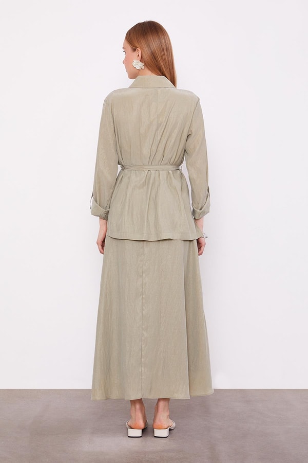 LevidorYeşil Yakası Taş Detaylı Cupra Etek Takım