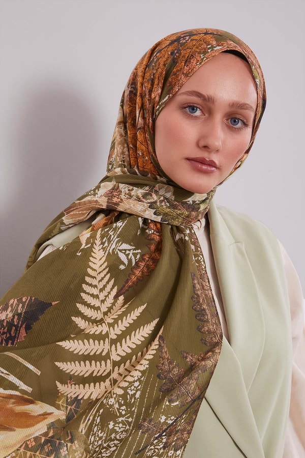 LevidorYeşil Yaprak Desen Pamuk Şal